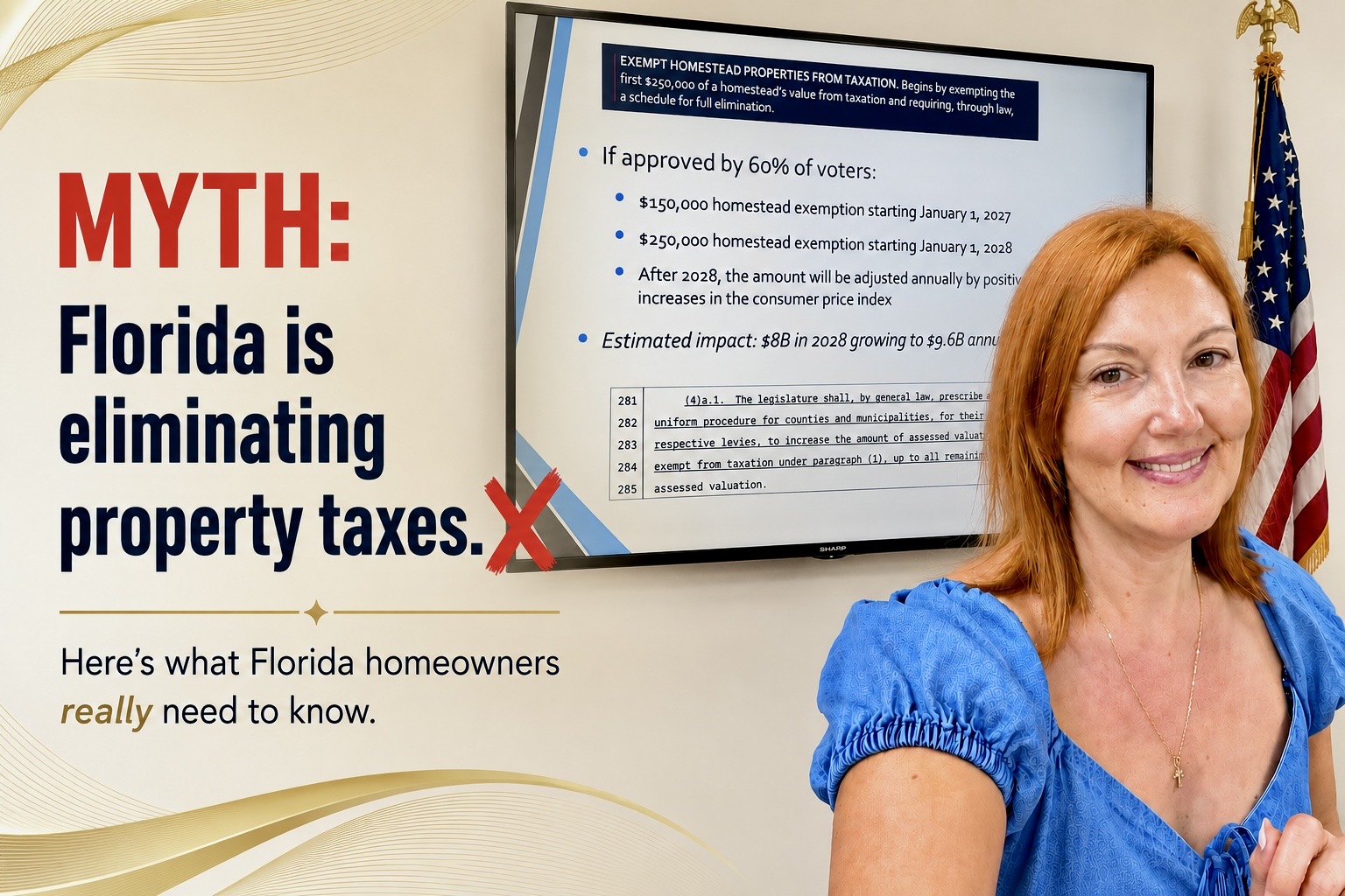 Florida REALTOR® explaining Florida property taxes and the proposed Homestead Exemption amendment.